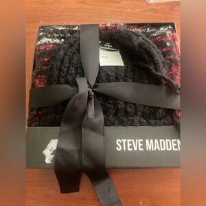 Steve Madden Black and Red beanie & blanket wrap set. New in box. Perfect Gift